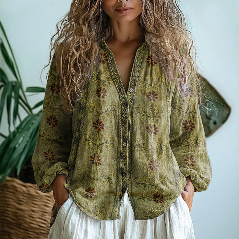 Helena | Vintage Leaf Print Blouse