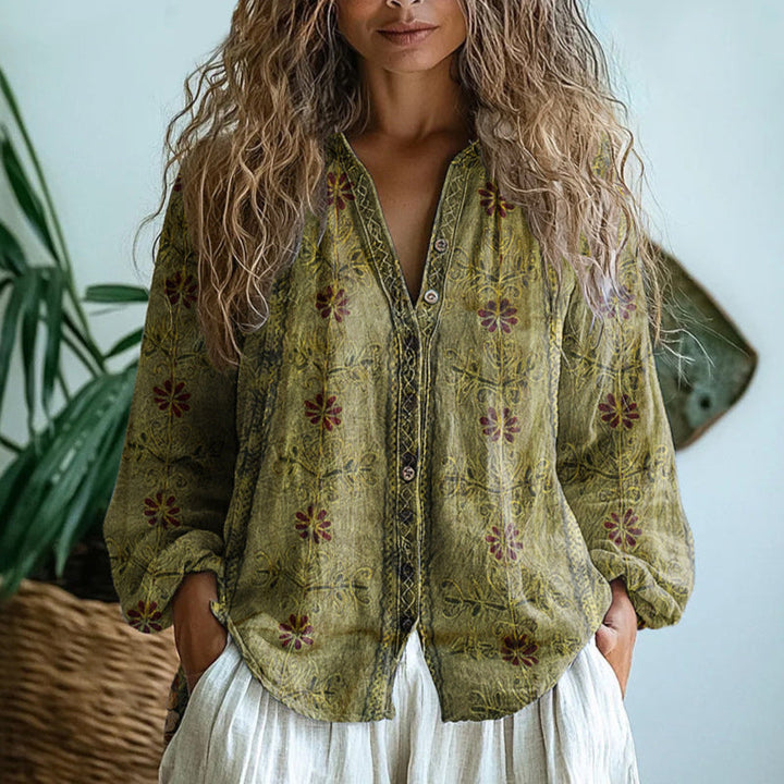 Helena | Vintage Leaf Print Blouse