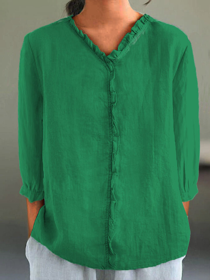 Carole™ | Effortless Ruffle-Collar Linen Shirt
