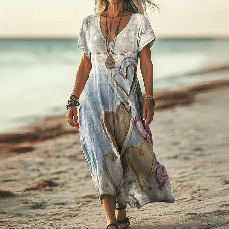 Eden™ | Vintage Heart-Print Maxi Dress