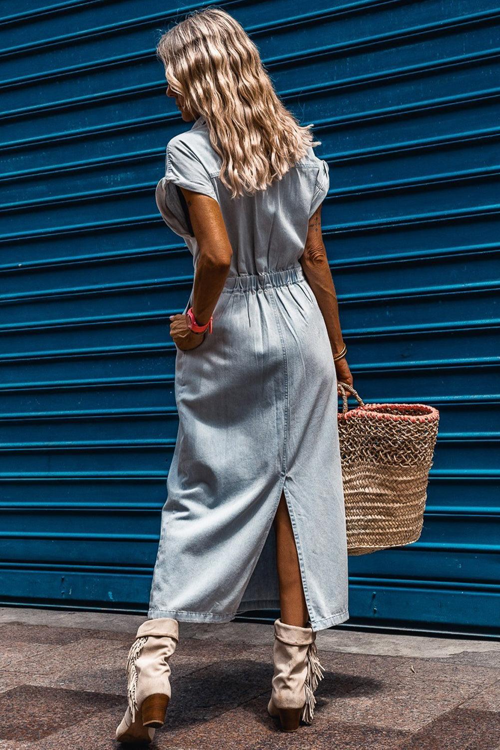 Daisy® | Elegant Denim Dress with Short Batwing Sleeves