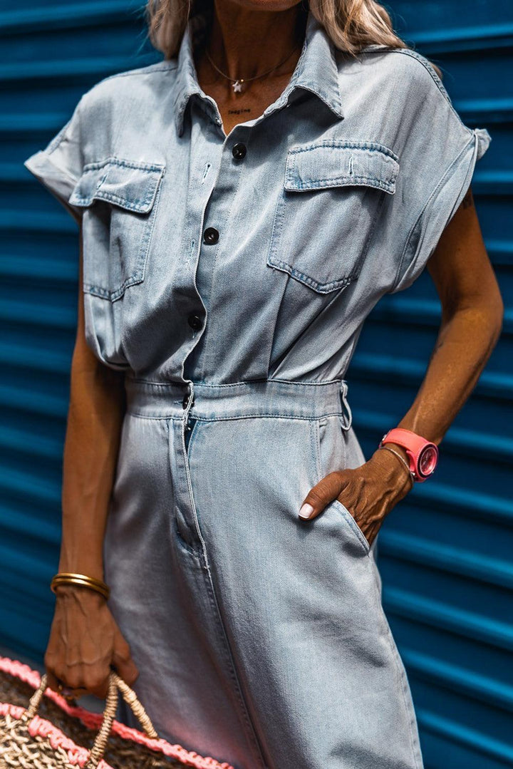 Daisy® | Elegant Denim Dress with Short Batwing Sleeves