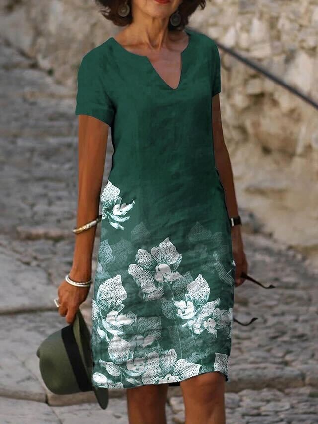 Mara | Bloom-Dyed Casual V-Neck Dress