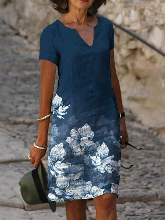 Mara | Bloom-Dyed Casual V-Neck Dress