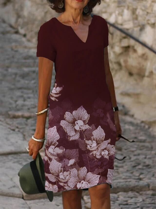 Mara | Bloom-Dyed Casual V-Neck Dress