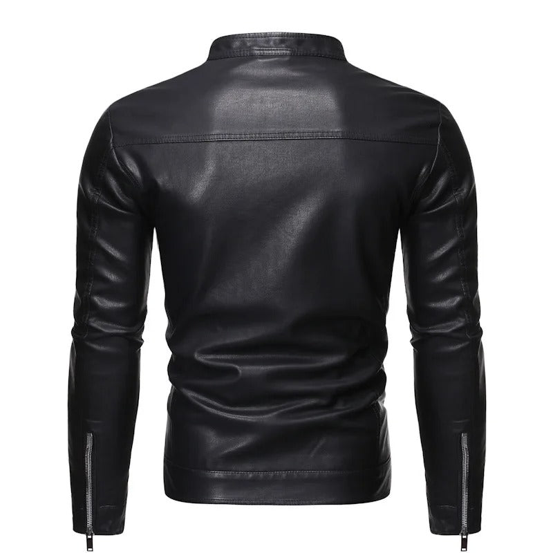 Travis | Leather Jacket with Stand Collar
