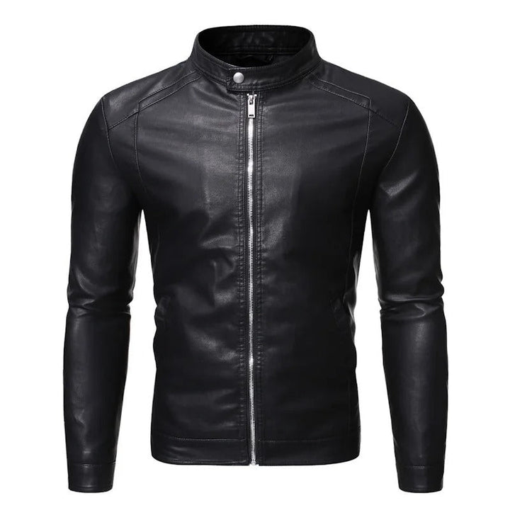Travis | Leather Jacket with Stand Collar